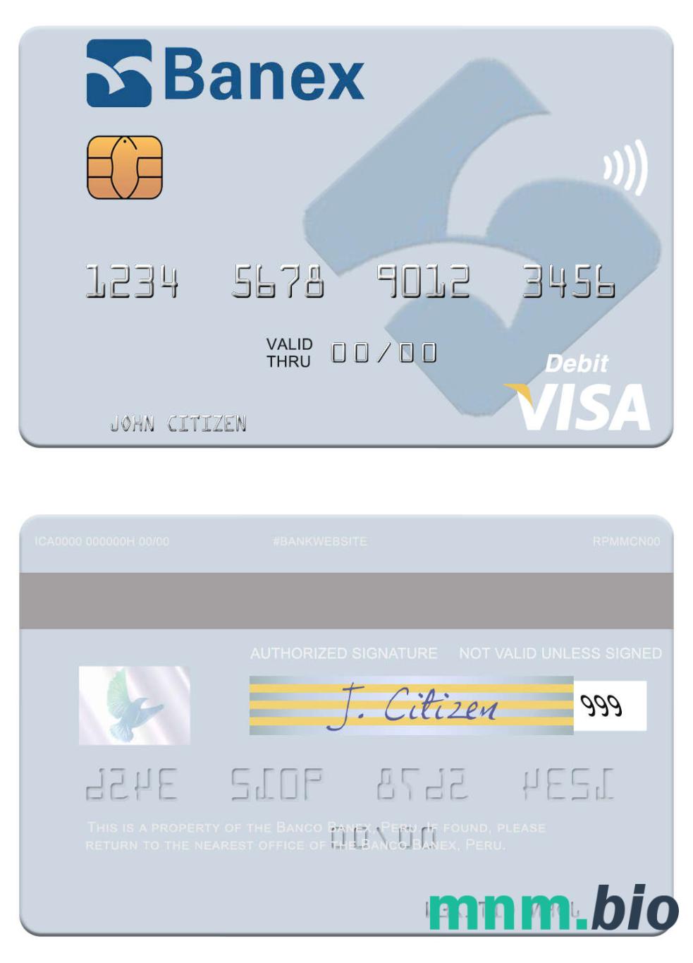 Peru Banco Banex visa debet karta przykład w formacie PSD